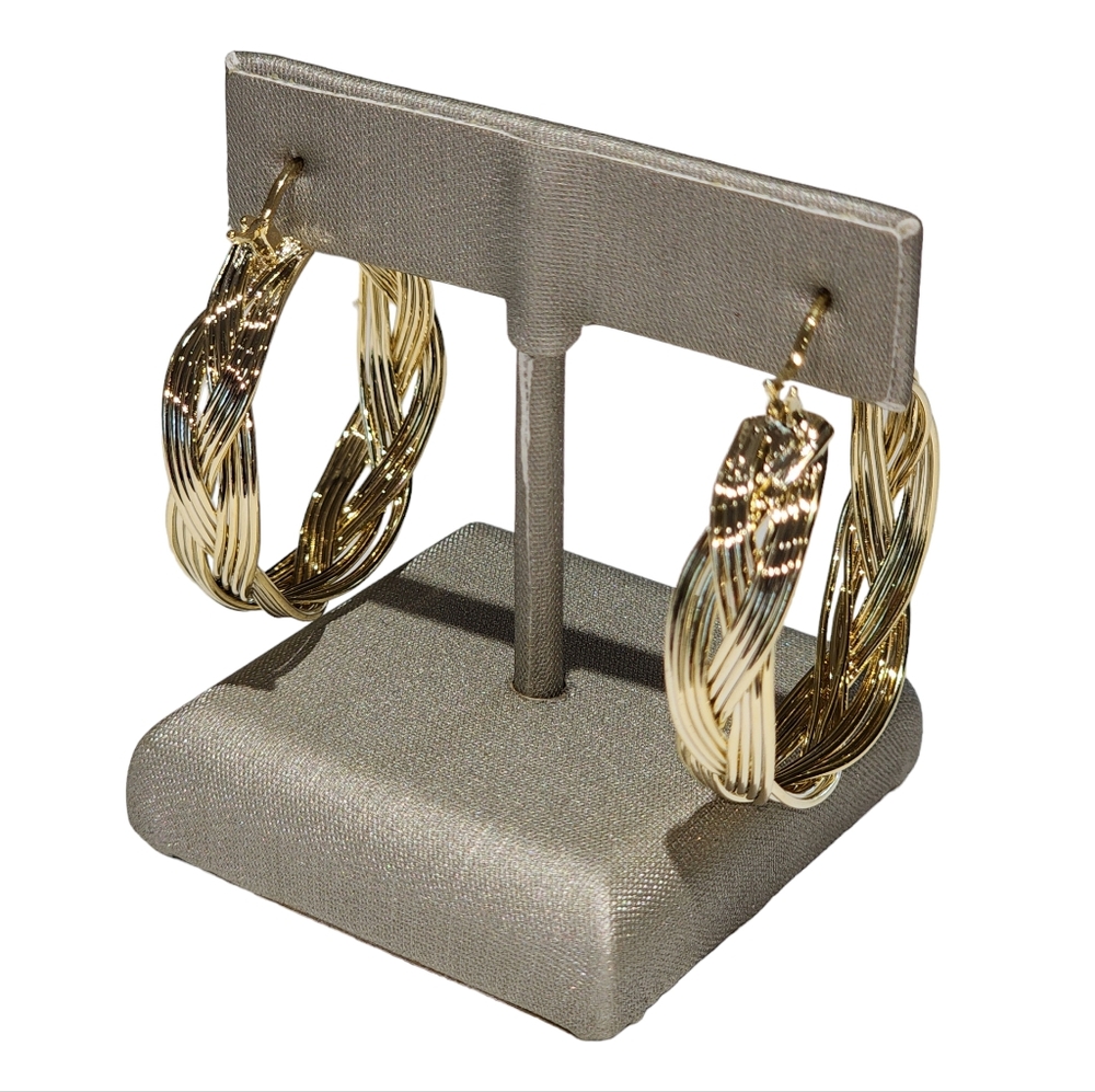 Gold Plated Hoop Earrings Woven Twisted Hoop Earrings 1.2in Diameter